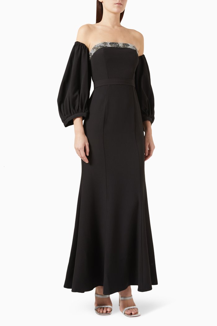 Off-shoulder Embellished Dress, Black