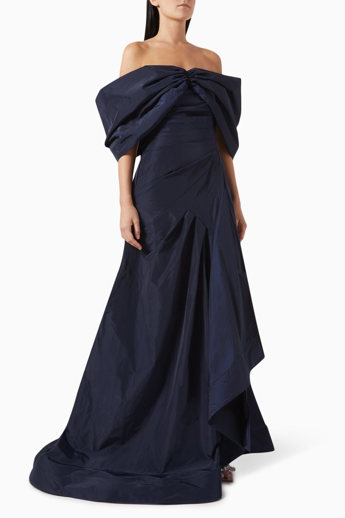 

Off-shoulder Bow Maxi Dress in Taffeta, Blue