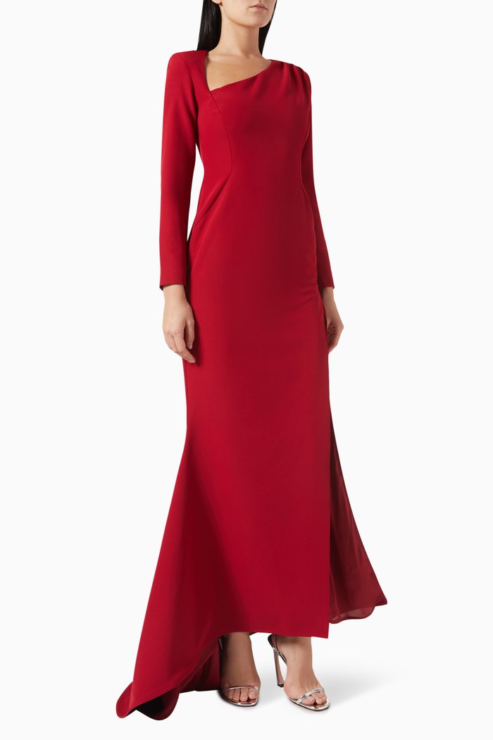 

Asymmetrical Neckline Maxi Dress in Cady, Red