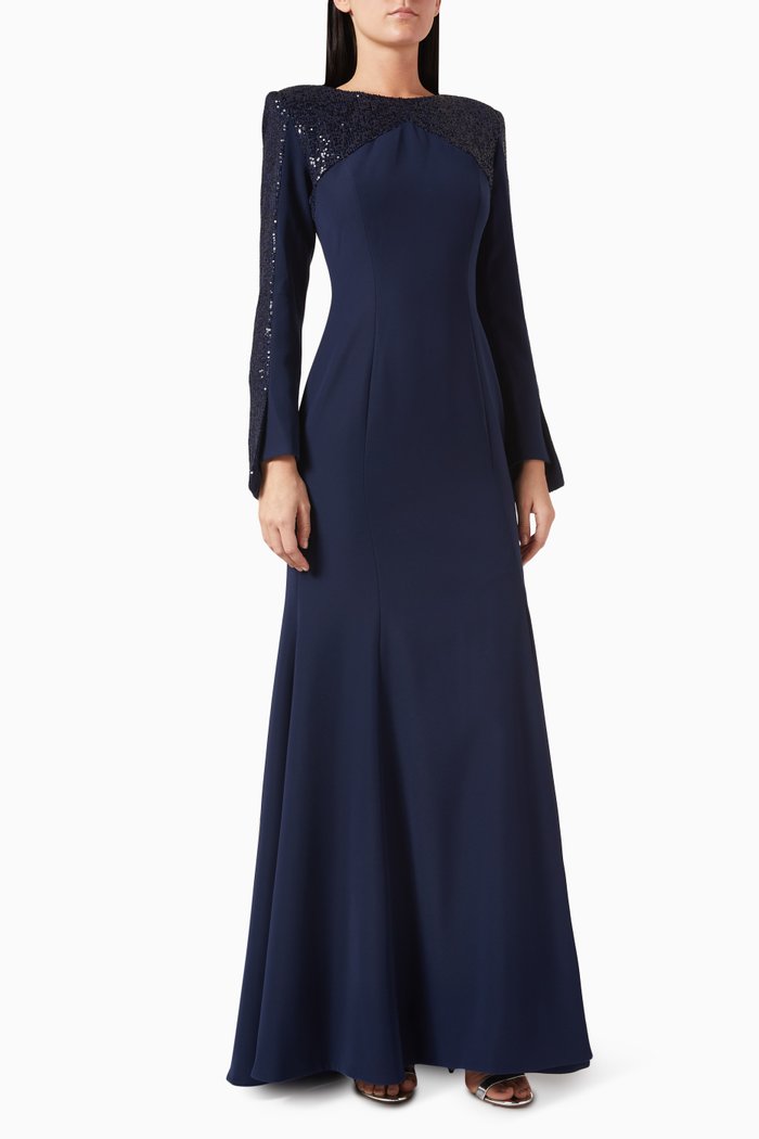 

Sequinned Panel Gown in Cady, Blue