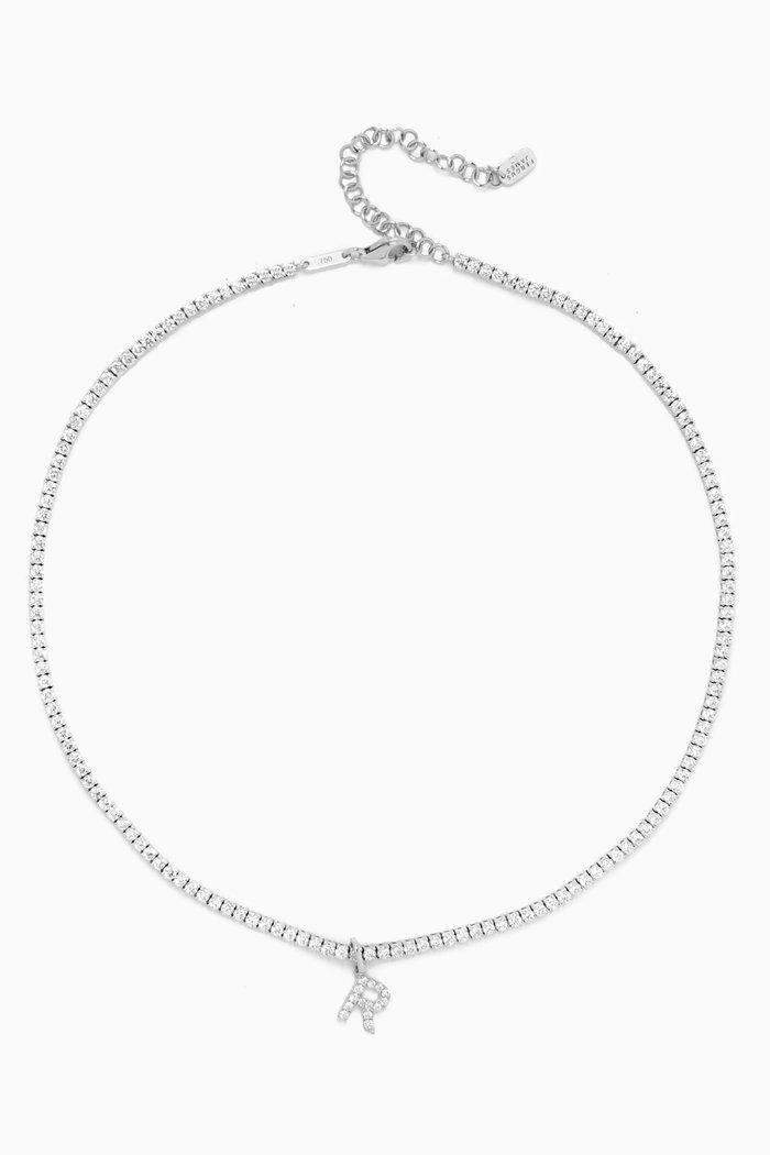 

R Letter Diamond Tennis Choker in 18kt White Gold