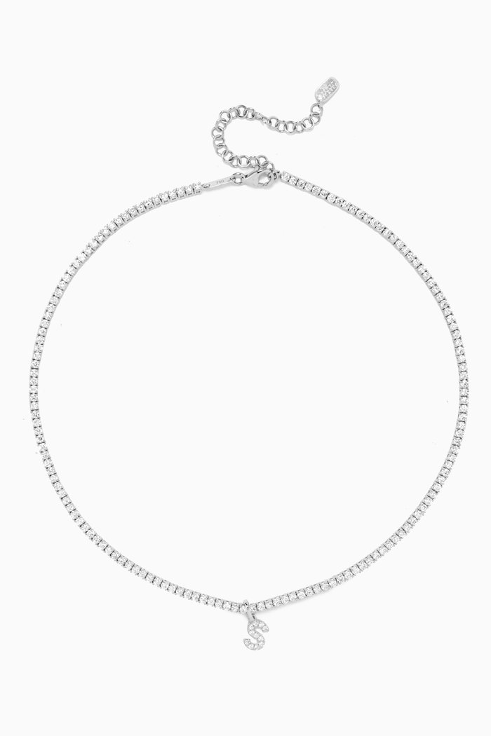 S Letter Diamond Tennis Choker in 18kt White Gold