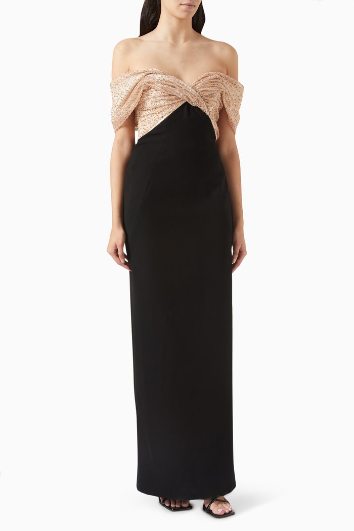 

Draped Maxi Dress, Black