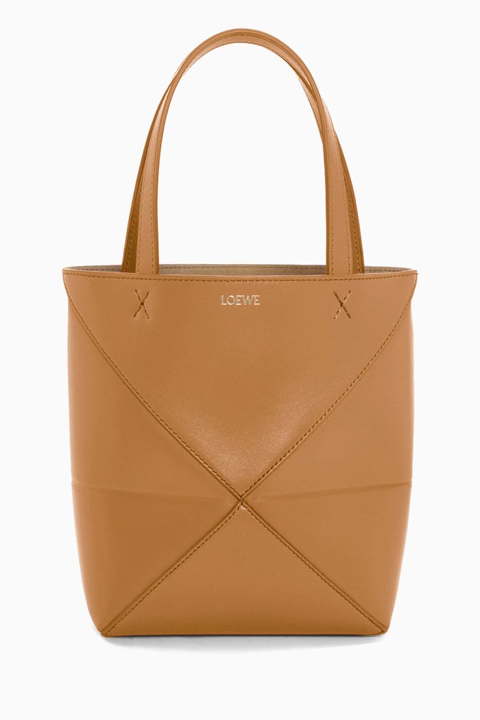 

Mini Puzzle Fold Tote Bag in Shiny Calfskin, Neutral