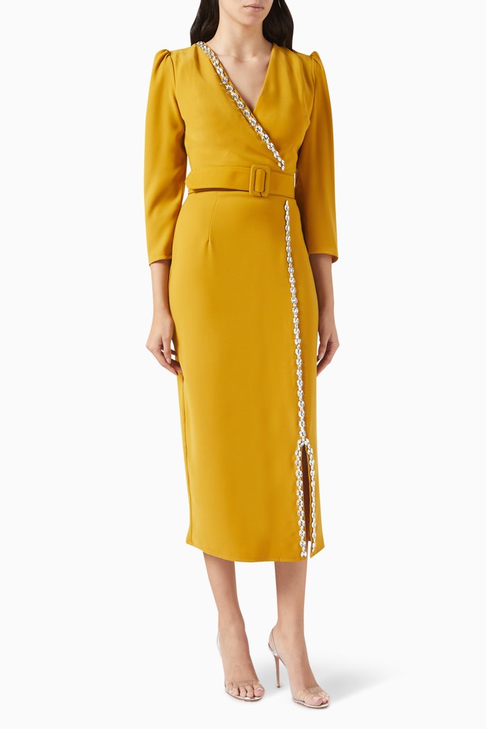 

Crystal-embellished Midi Dress, Yellow