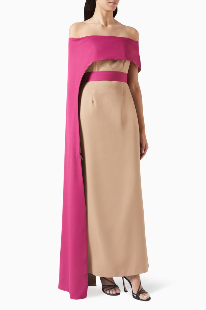 

Two-tone Off-shoulder Dress, Gold