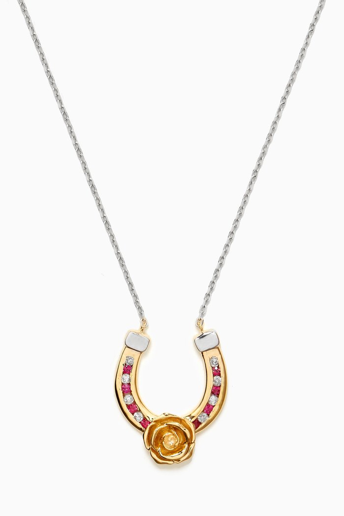 

Lucky Rose Horseshoe Ruby Necklace in 18kt White Gold, Silver