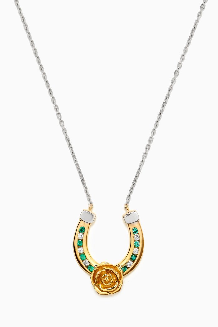 

Lucky Rose Horseshoe Emerald Necklace in 18kt White Gold, Silver