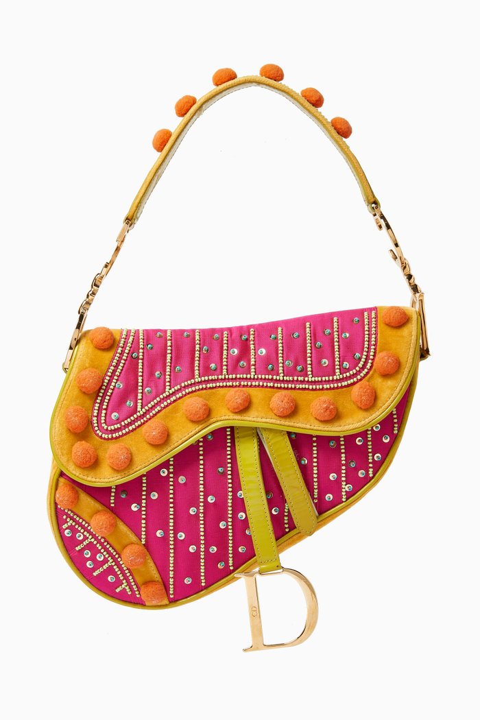 Galliano Saddle Bag in Velvet & Leather, Multicolour