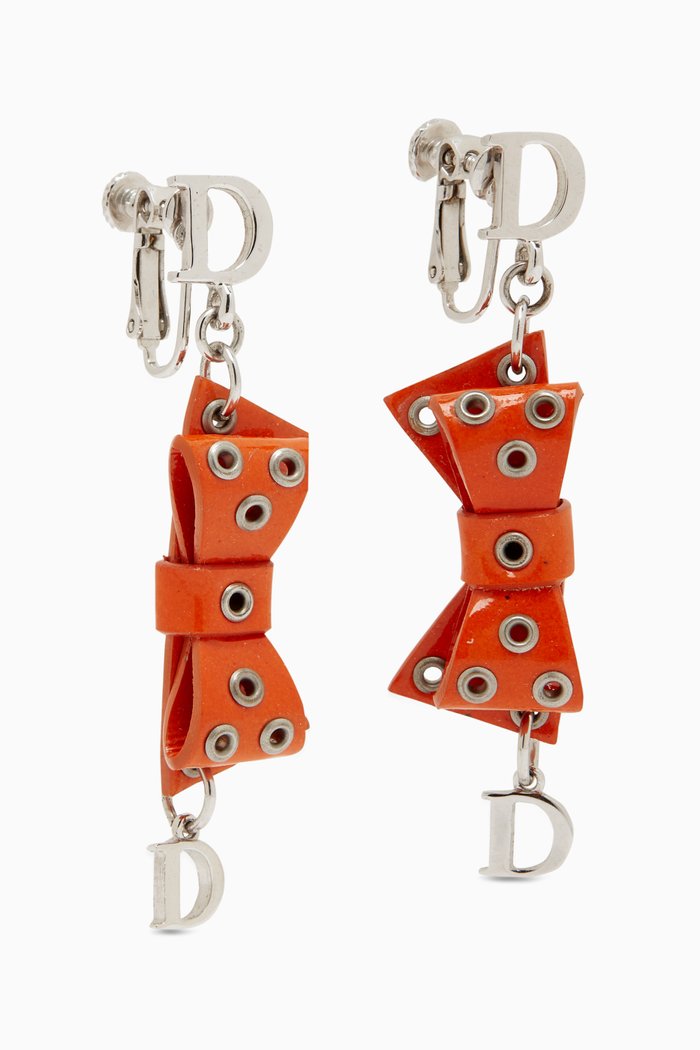 

Bow Drop Clip-on Earrings in Patent Leather, Orange