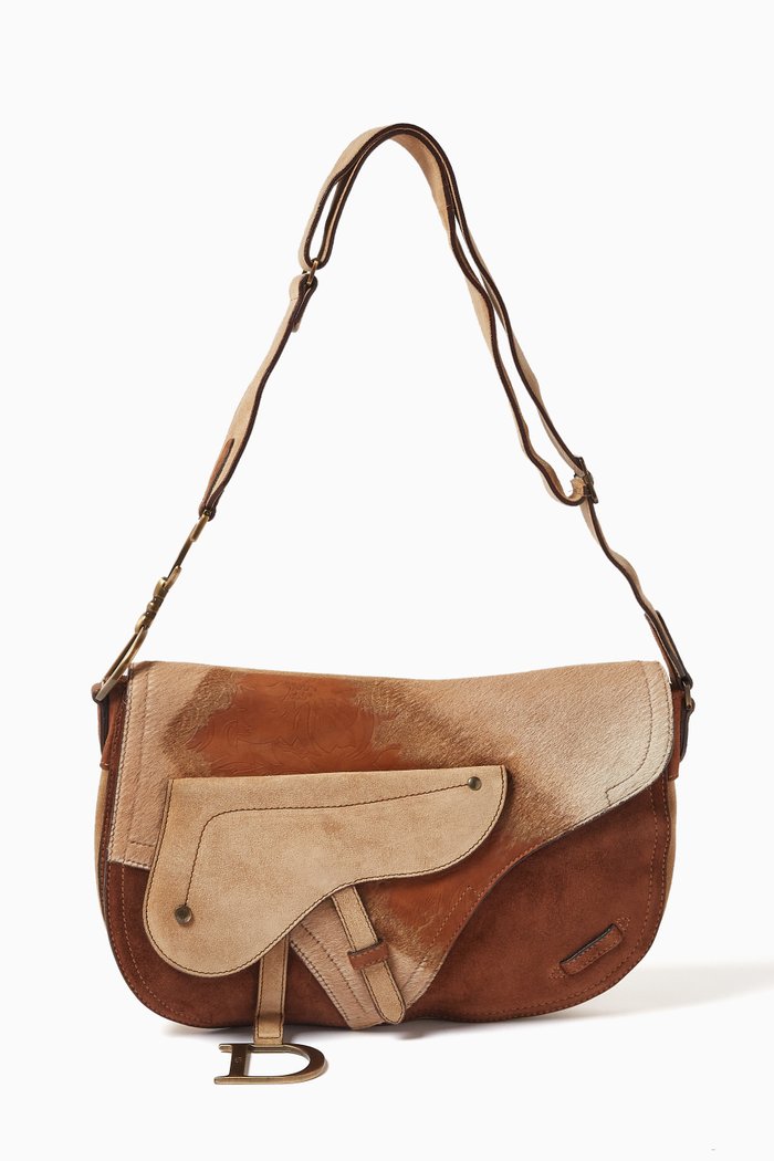 

Double Saddle Bag in Suede, Brown