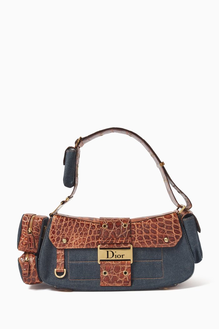 

Columbus Shoulder Bag in Denim & Croc-embossed Leather, Multicolour