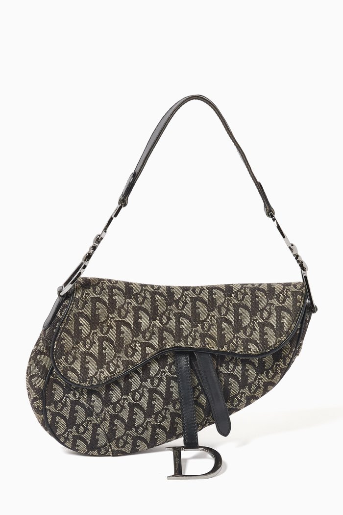 Monogram Saddle Shoulder Bag in Canvas & Leather, Blue