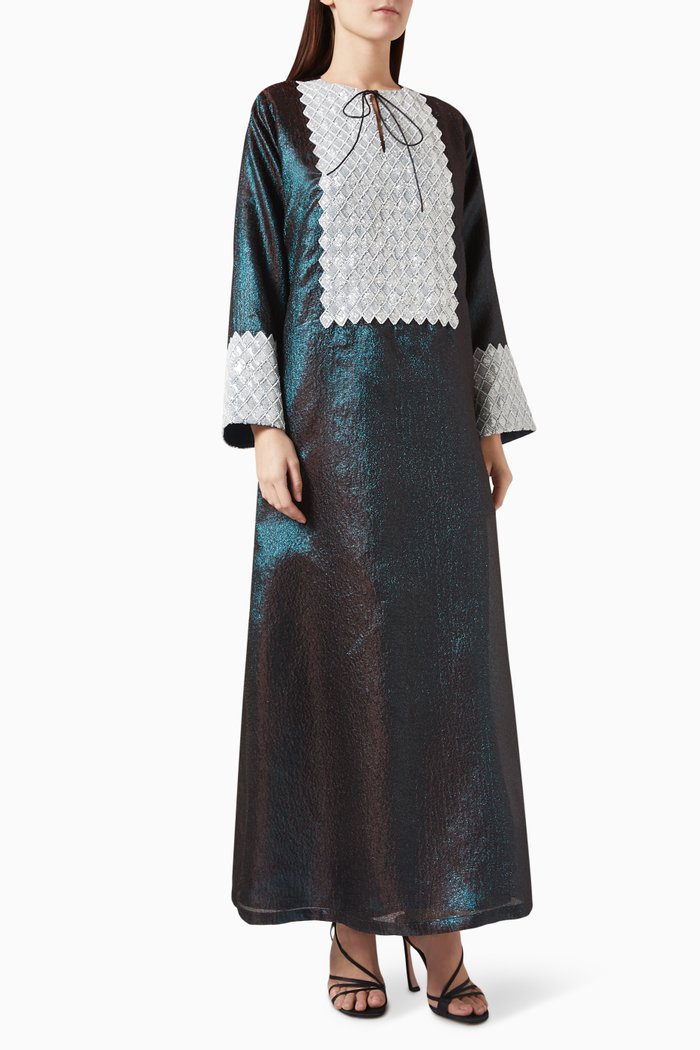 Bead-embellished Kaftan in Organza, Green