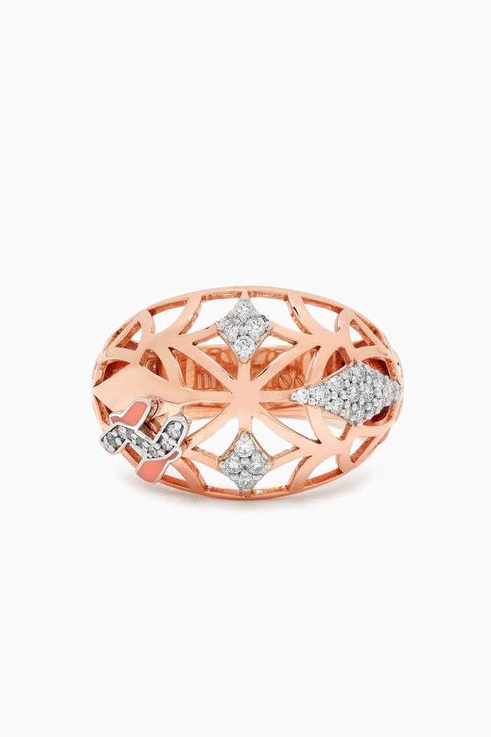 

Retro Diamond & Enamel Letter 'H' Ring in 18kt Rose Gold