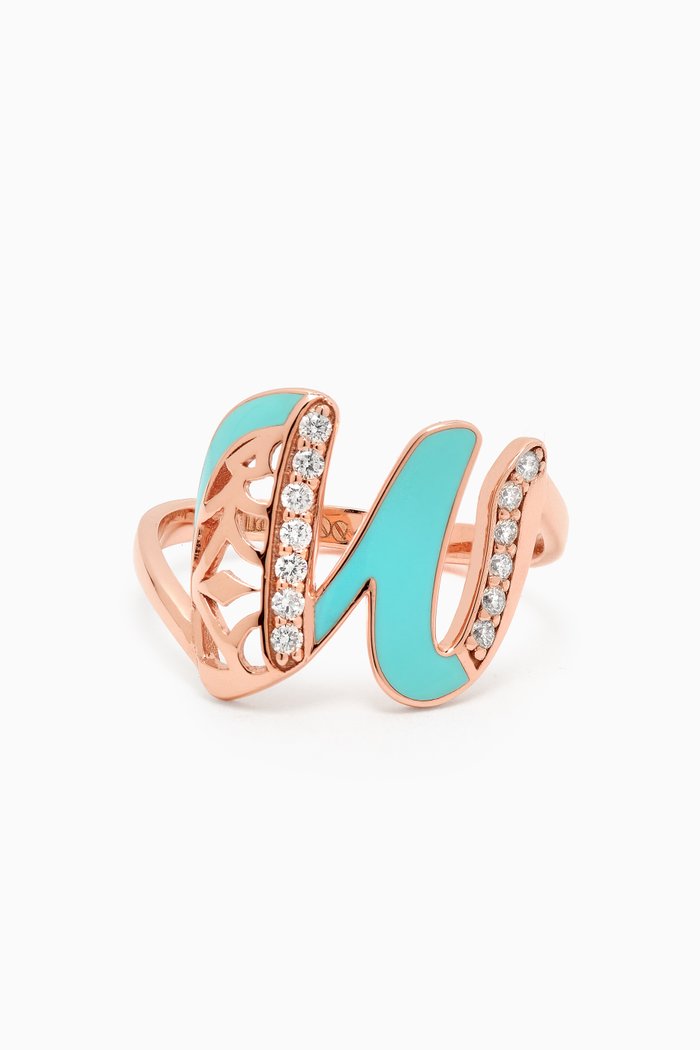 

Retro Diamond & Enamel Letter 'W' Ring in 18kt Rose Gold