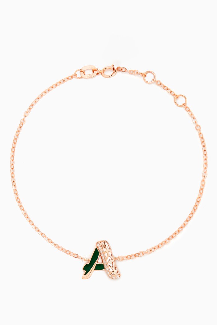 

Retro Diamond & Enamel Letter 'A' Bracelet in 18kt Rose Gold