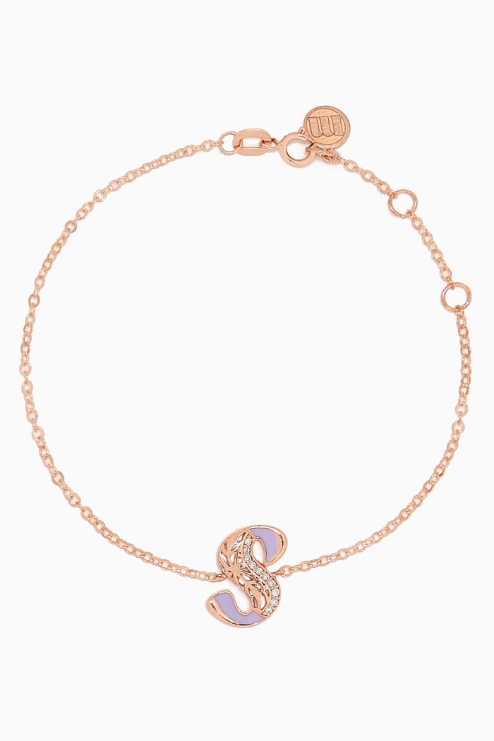 

Retro Diamond & Enamel Letter 'S' Bracelet in 18kt Rose Gold