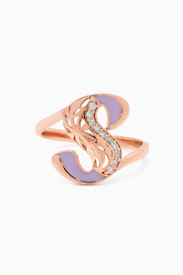 

Retro Diamond & Enamel Letter 'S' Ring in 18kt Rose Gold
