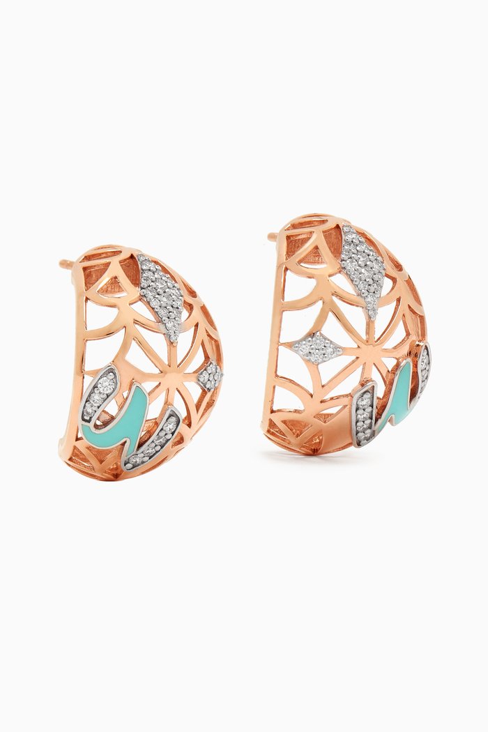 

Retro Diamond & Enamel Letter 'W' Earrings in 18kt Rose Gold