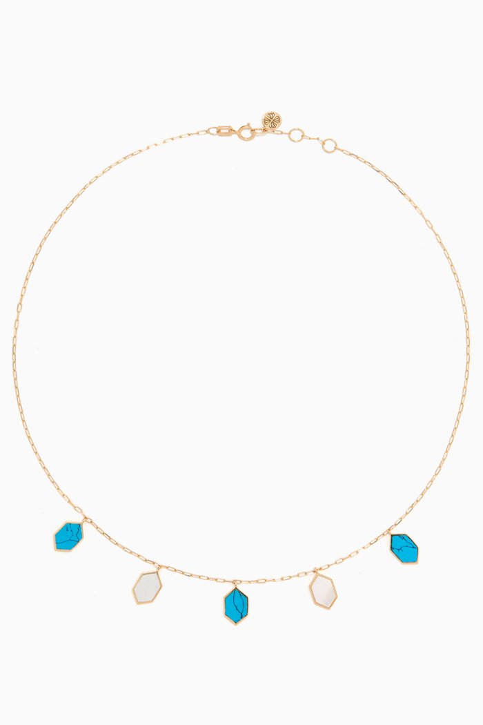 Joyful Turquoise & Pearl Choker in 18kt Gold, Yellow