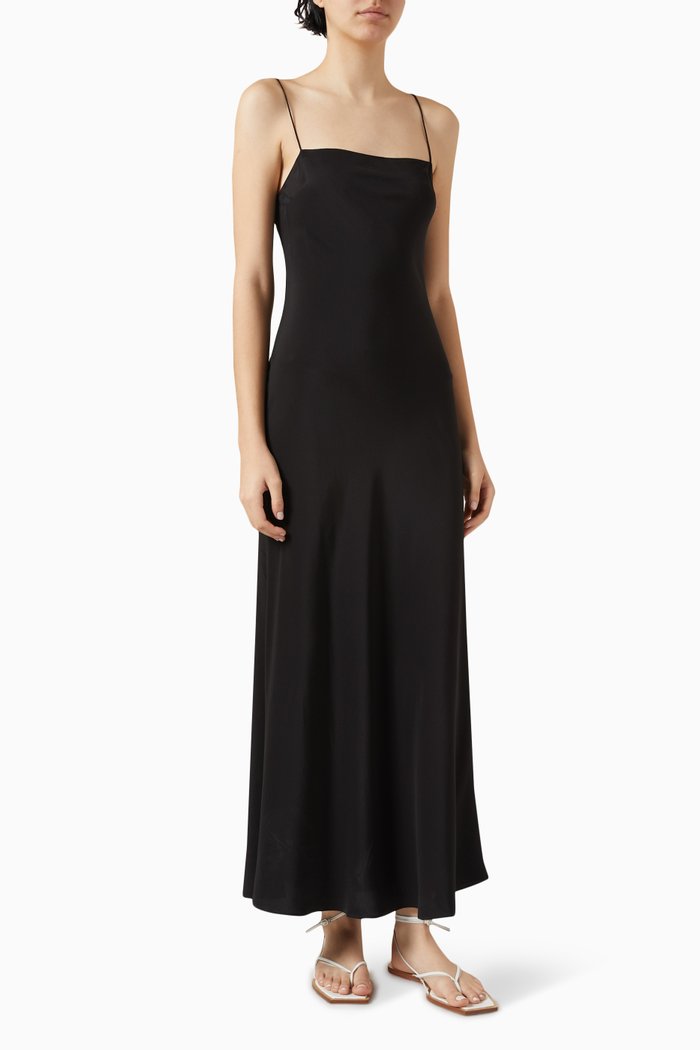 

Bias-cut Midi Slip Dress in Silk Crepe de Chine, Black