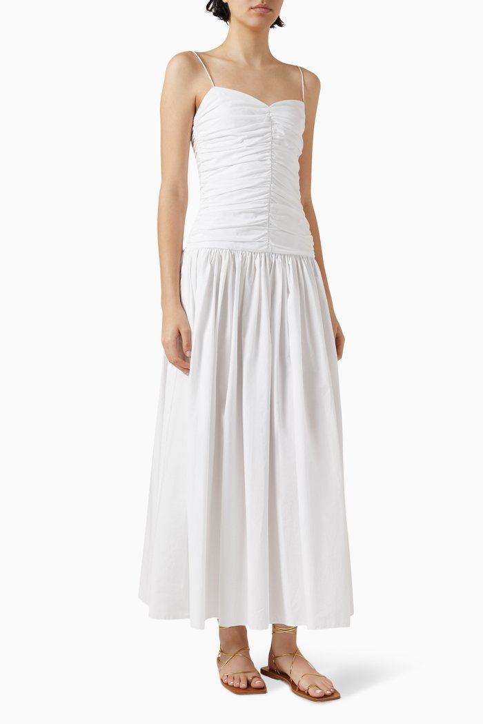 

Gathered Maxi Dress in Organic Cotton, White