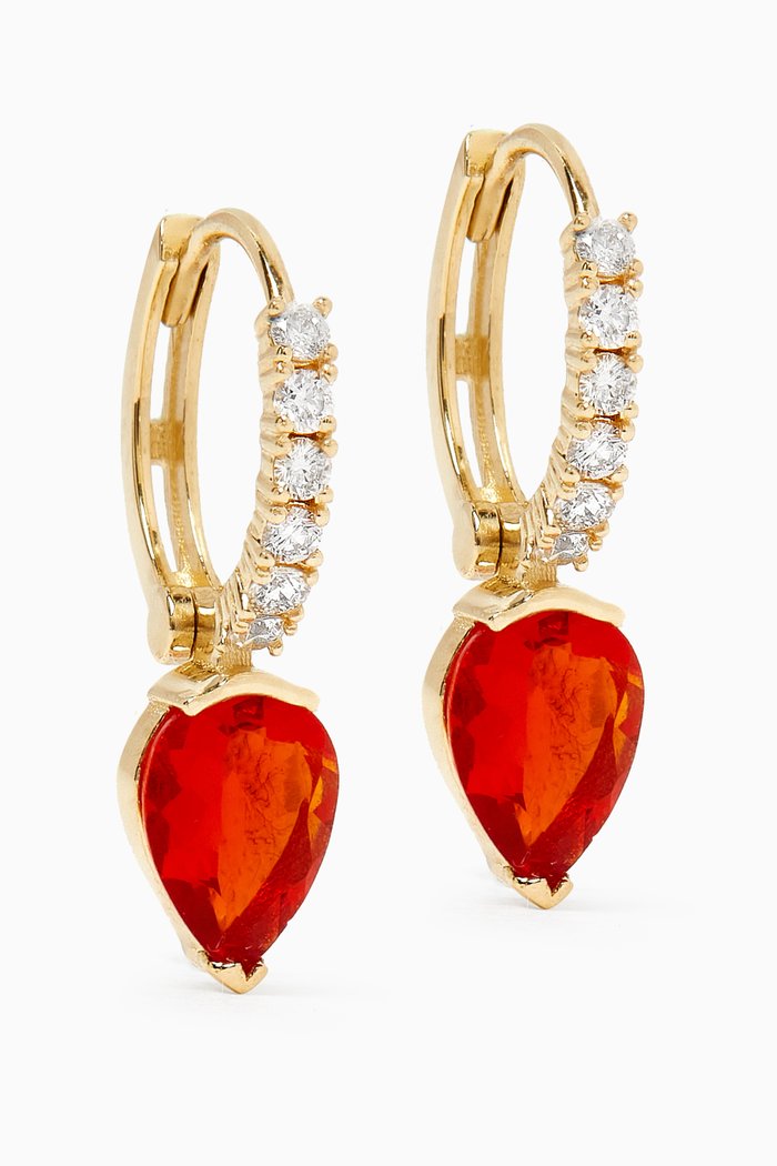 

Fire Opal Diamond Huggie Earrings in 14kt Gold, Yellow