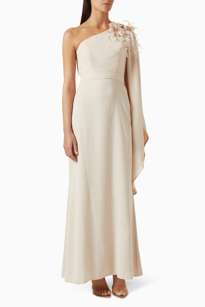 

Flower-embellished Maxi Dress, Neutral