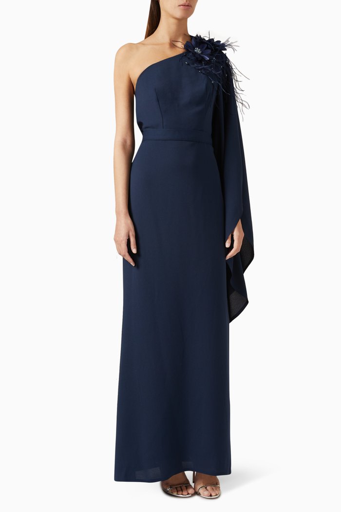 

Flower-embellished Maxi Dress, Blue