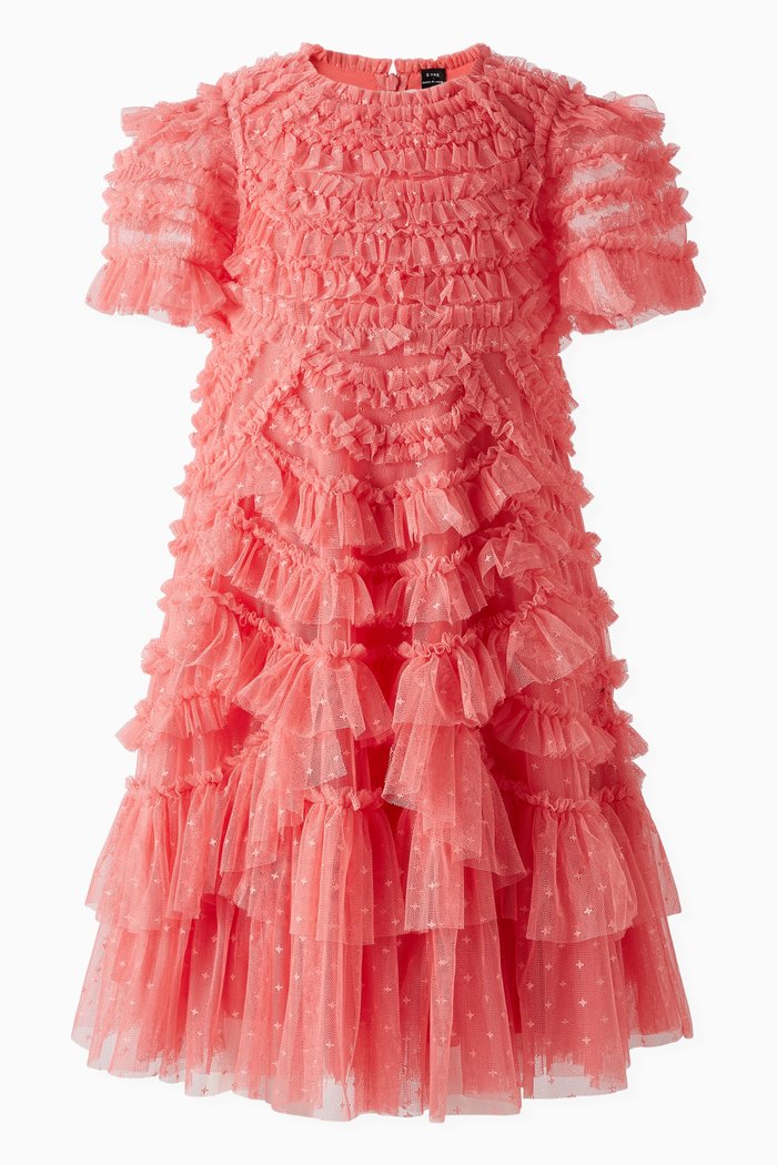 

Marilla Ruffle Dress in Recycled Polyester, Pink