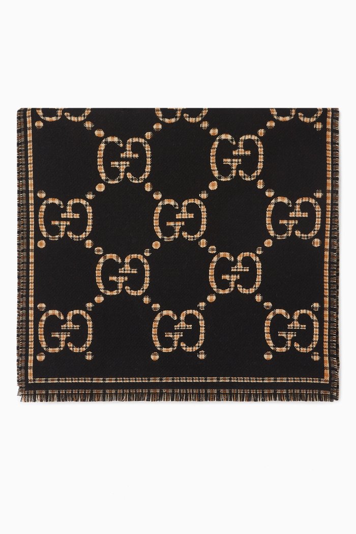 

Check GG Scarf in Wool, Black