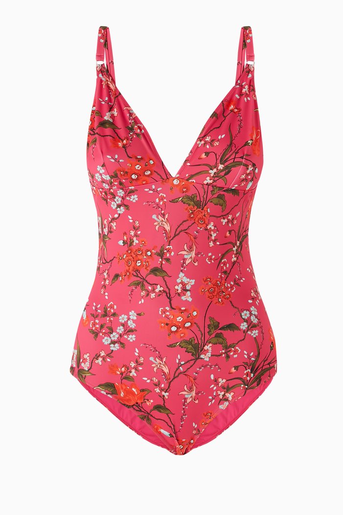 

Floral-print One-piece Swimsuit in Lycra, Pink
