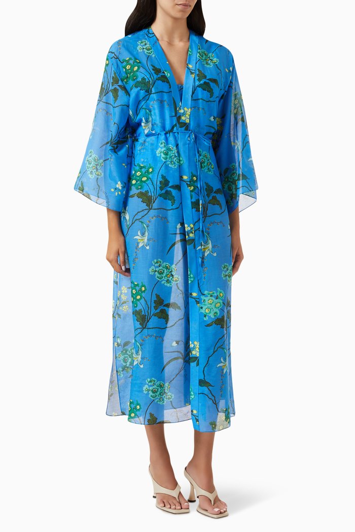 

Tie-up Kaftan in Cotton Voile, Blue