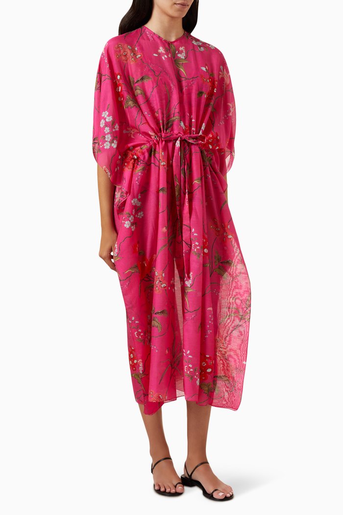 

Tie-up Dress in Cotton Voile, Pink