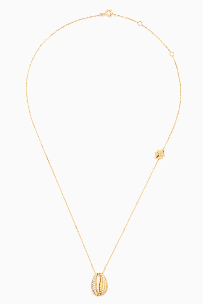 My African Diamonds Cowrie Shell Necklace in 18kt Gold, Yellow