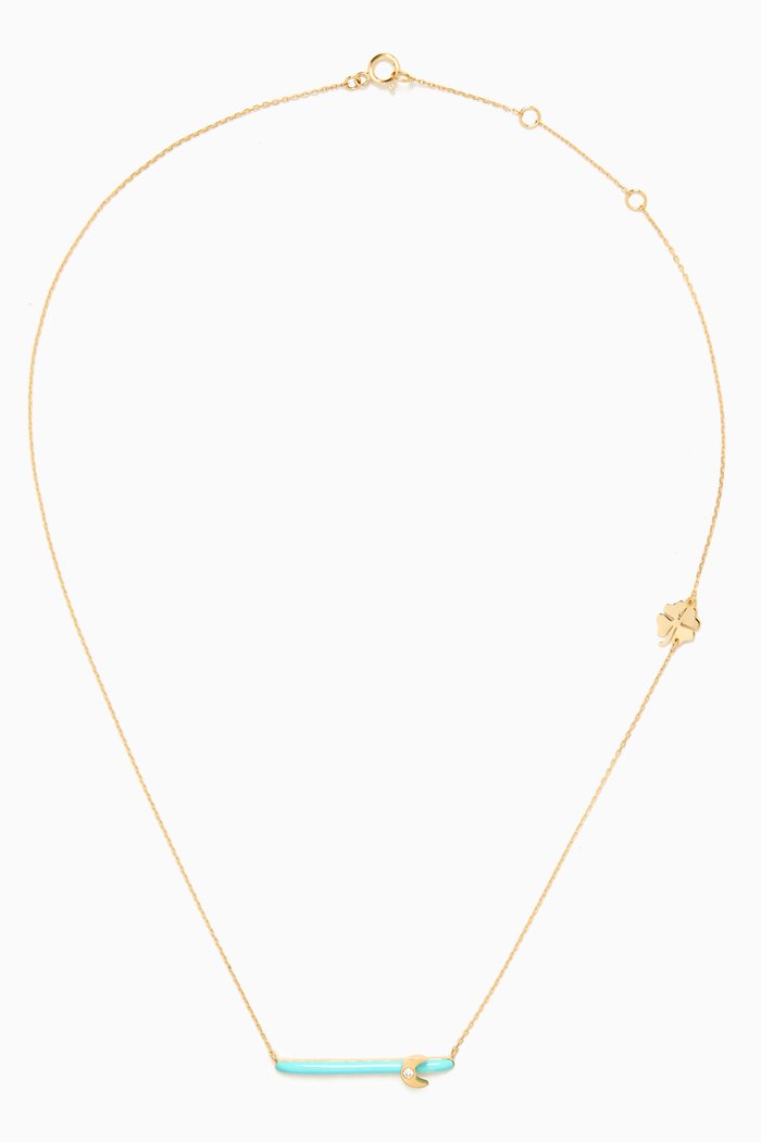 Tiny Mono Diamond Enamel Bar Necklace in 18kt Gold, Yellow