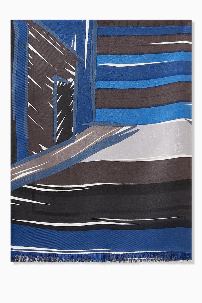 

Roman Wonders Stole in Wool-silk, Blue