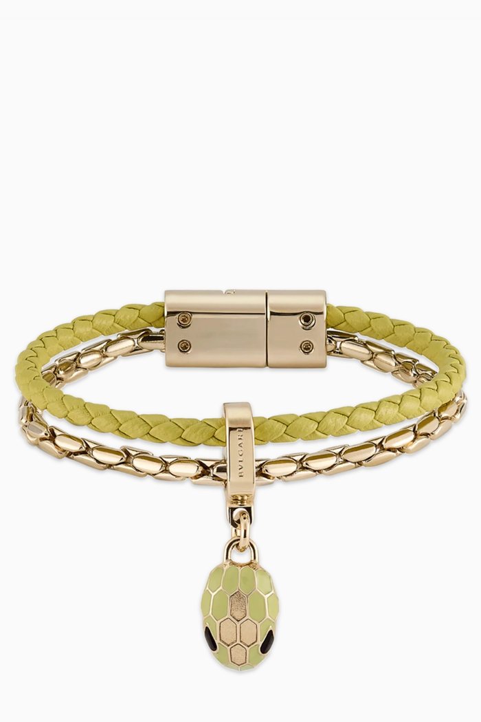 

Serpenti Forever Bracelet in Leather & Plated Brass, Green