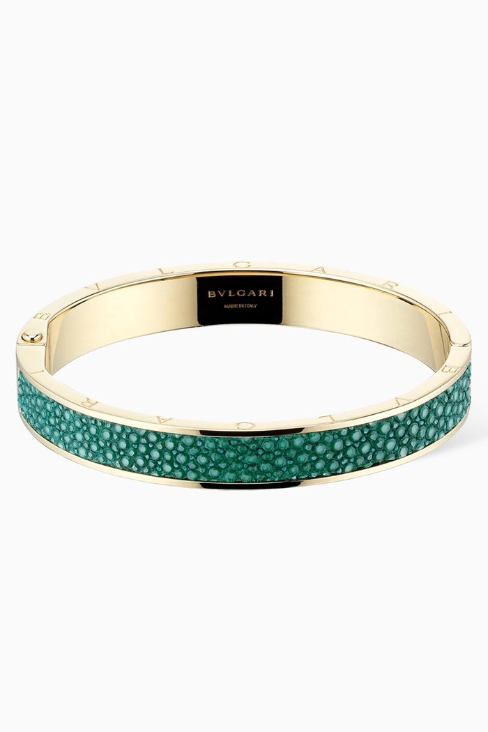 

Logo Hinge Bracelet in Gold-plated Brass, Green