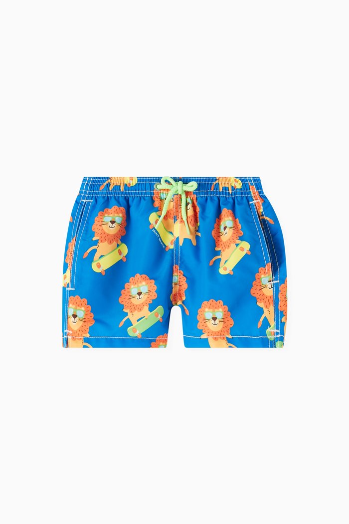 

Skating Leo Print Swim Shorts, Blue