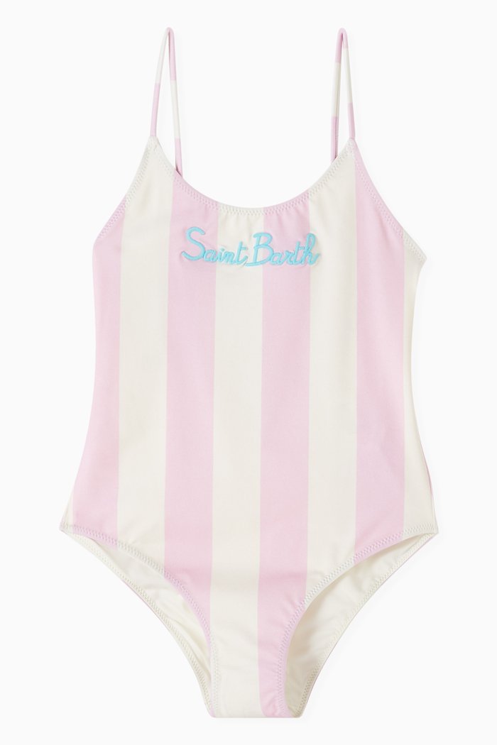 

Striped One-piece Swimsuit in Stretch Nylon, Pink