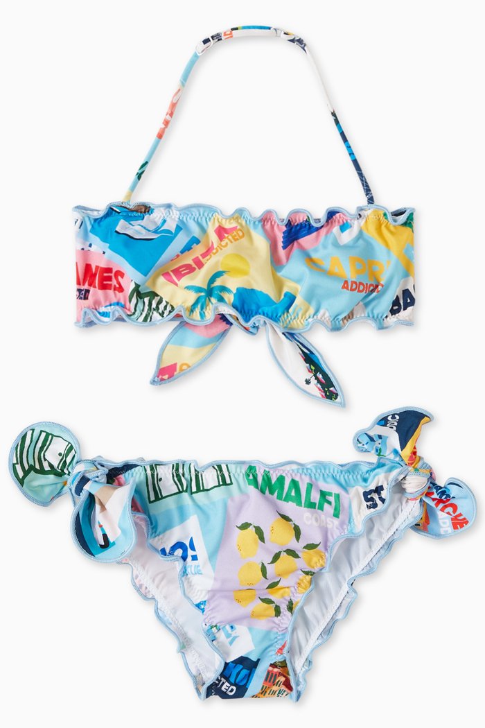 

Graphic-print Two-piece Swimsuit in Stretch Nylon, Blue