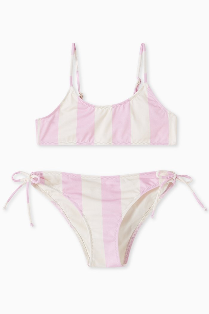 Striped Two-piece Swimsuit in Stretch Nylon, Yellow