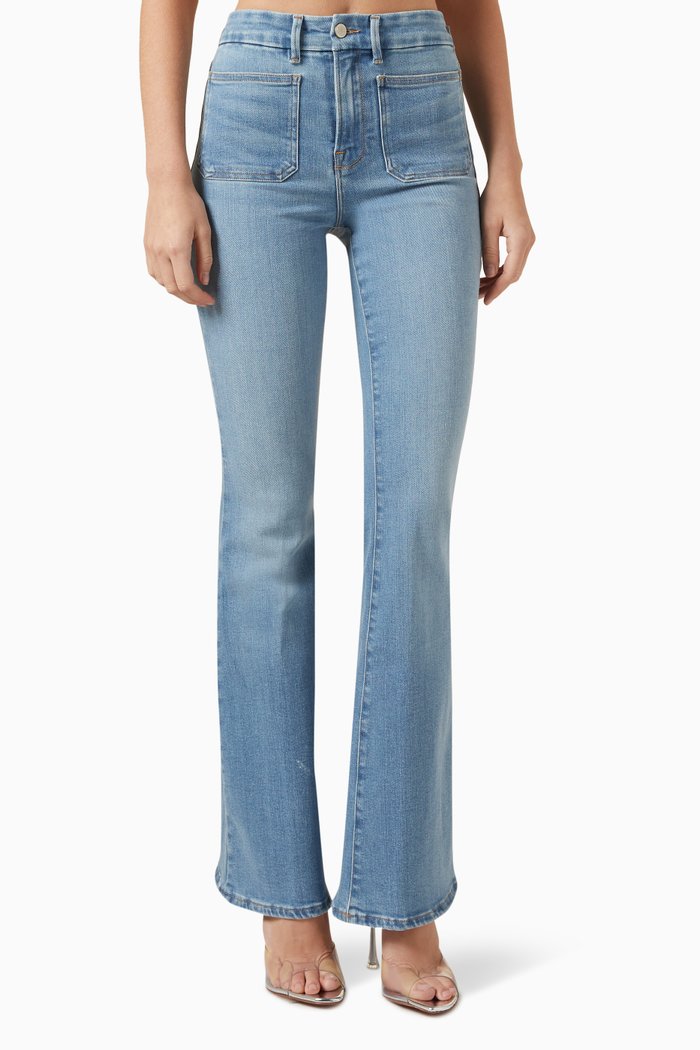 

Good Legs Flare Patch Pocket Jeans in Cotton-denim, Blue