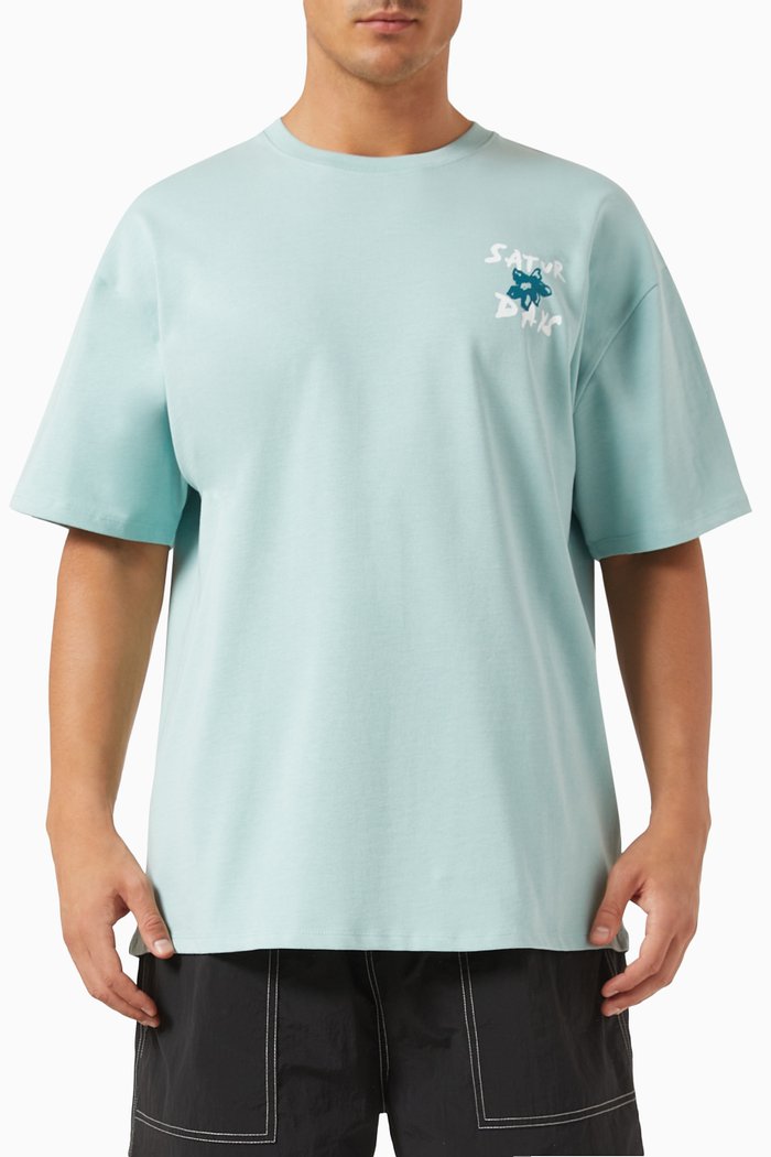 Floral T-shirt in Cotton, Blue