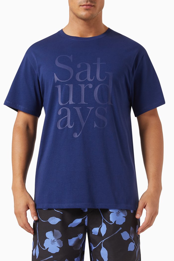 

Miller Stacked Standard T-shirt in Cotton, Blue