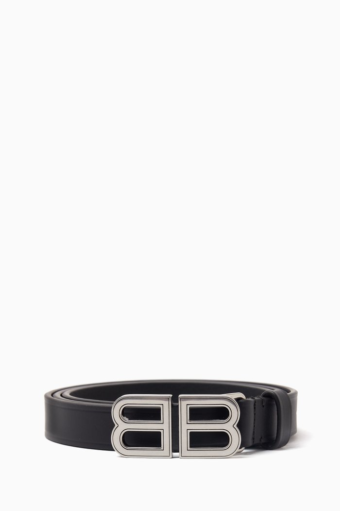 

BB Hourglass Thin Belt in Leather, Black