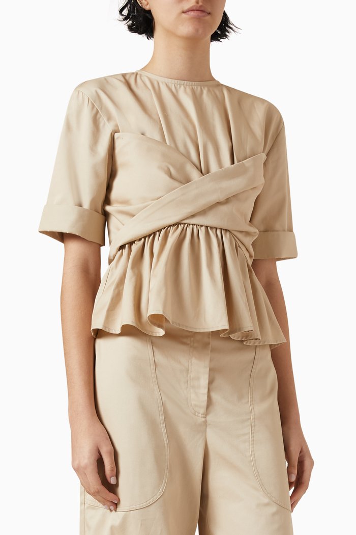 Naia Peplum Top in Cotton, Neutral