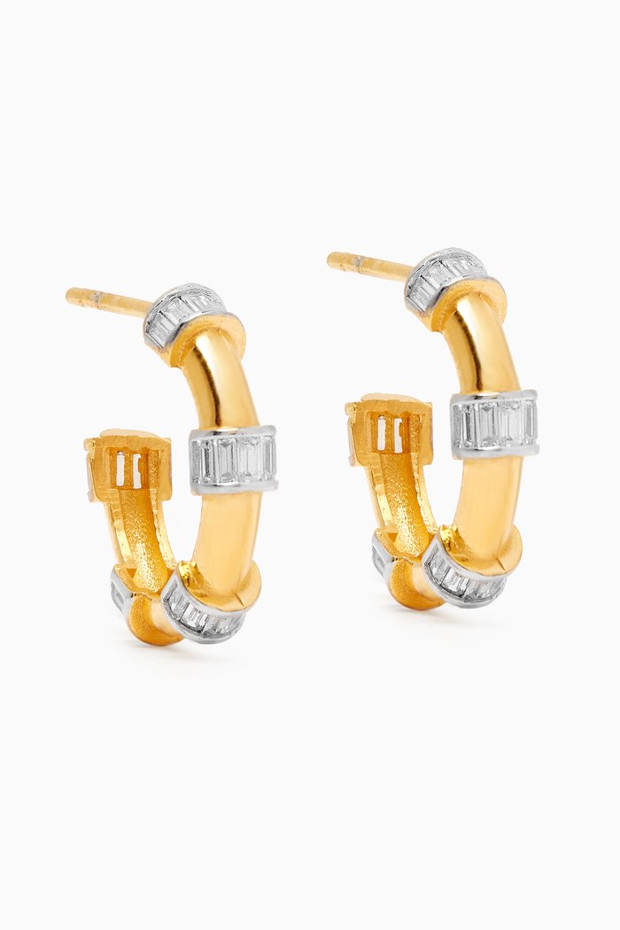 

Baguette Crystal Hoop Earrings in 24kt Gold-plated Sterling Silver